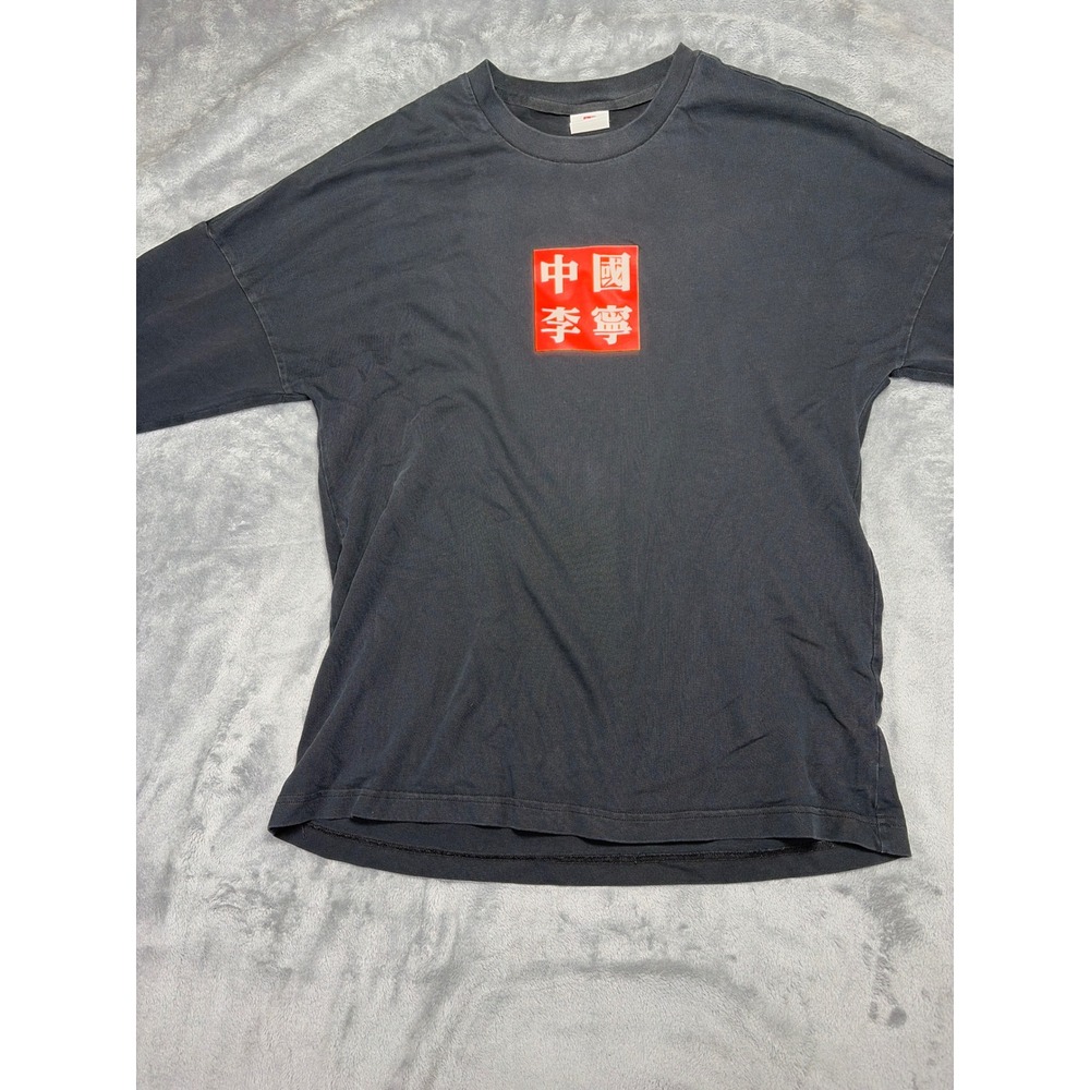Li-Ning Mens Long Sleeve Graphic T-Shirt Black Red Box Logo AHSP613-1 Size L